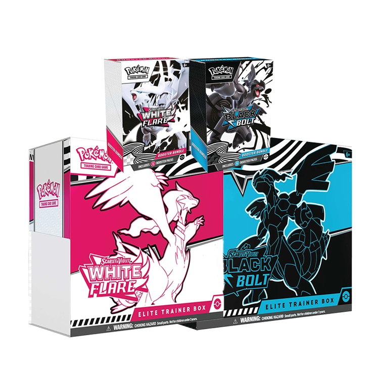 Pokemon Specials: 2 ETB's (1x Black Bolt EN + 1x White Flare EN) + 2 Booster Bundle (1x Black Bolt EN + 1x White Flare EN)